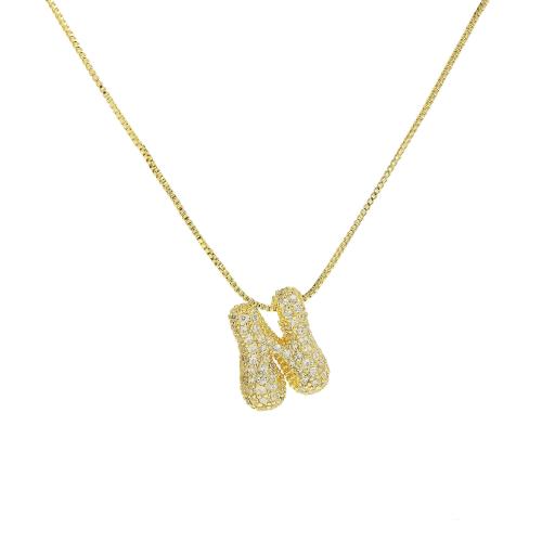 Kubieke Zirkoon Micro Pave Brass Ketting, Messing, met 5cm extender keten, De Brief van het alfabet, plated, verschillende ontwerpen voor de keuze & micro pave zirconia & voor vrouw, meer kleuren voor de keuze, Lengte 45 cm, Verkocht door PC