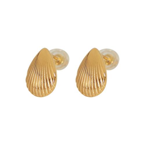 Stainless Steel Stud Earrings 304 Stainless Steel Shell plated fashion jewelry & for woman golden Sold By Pair