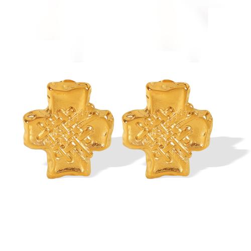 Stainless Steel Stud Earrings 304 Stainless Steel Cross plated fashion jewelry & for woman golden Sold By Pair