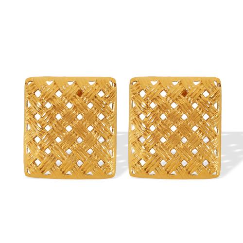 Stainless Steel Stud Earrings 304 Stainless Steel Square 18K gold plated fashion jewelry & for woman & hollow Sold By Pair