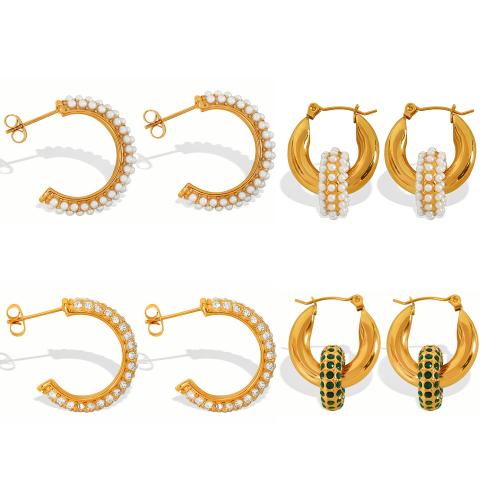 Rustfrit stål Lever Tilbage Earring, 304 rustfrit stål, guldfarve belagt, forskellige materialer til valg & forskellige stilarter for valg & Micro Pave cubic zirconia & for kvinde, flere farver til valg, Solgt af par