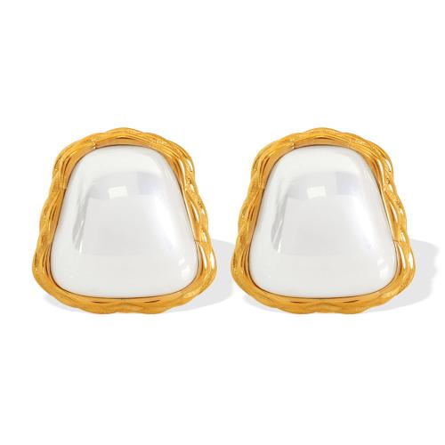 Roestvrij staal Stud Earrings, 304 roestvrij staal, met Plastic Pearl, Plein, plated, mode sieraden & voor vrouw, meer kleuren voor de keuze, Verkocht door pair