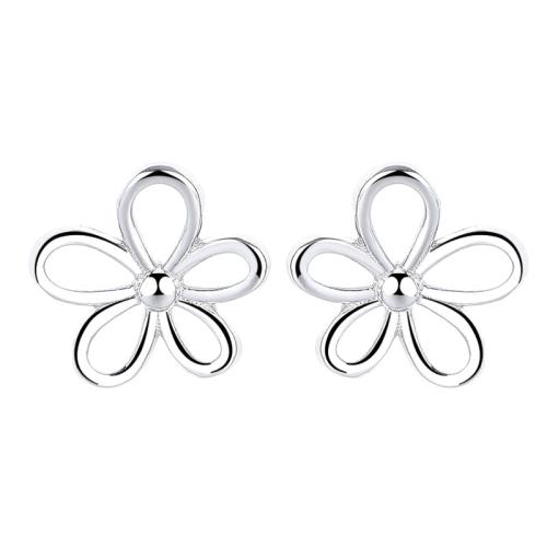 925 Sterling Silver Stud Earring Flower for woman & hollow 11mm Sold By Pair