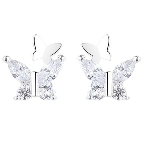 925 Sterling Silver Stud Earring Butterfly micro pave cubic zirconia & for woman silver color Sold By Pair