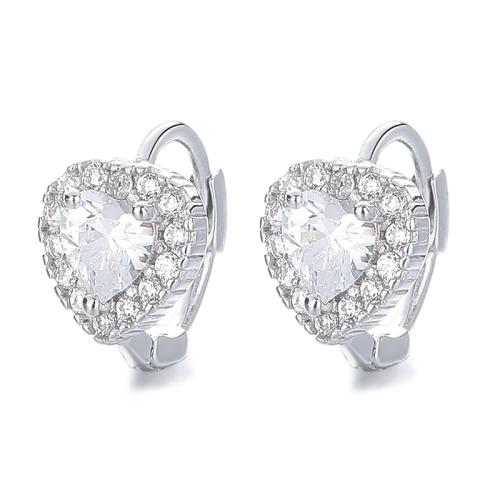 925 Sterling Silver Huggie Hoop Earring Heart micro pave cubic zirconia & for woman Sold By Pair