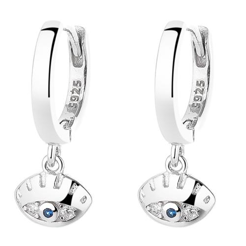 Argent sterling 925 Boucles d'oreilles pendantes Hoop Huggie, Mauvais œil, pavé de micro zircon & pour femme, plus de couleurs à choisir, 8x19.50mm, Vendu par paire