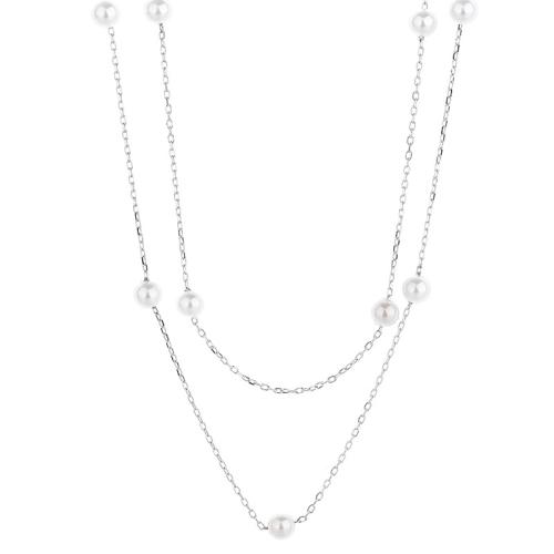 925 Sterling Silver Necklace with 1.57inch extender chain platinum plated cross chain & Double Layer & for woman Length Approx 15.7 Inch Sold By PC