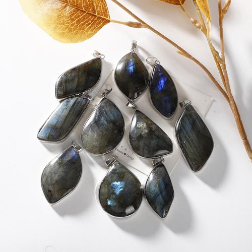 Gemstone Pendants Jewelry Labradorite with Brass platinum color plated DIY Random Color Length mm Sold By PC