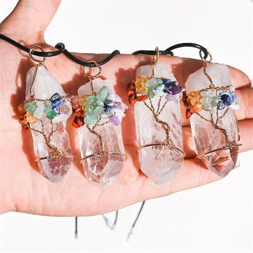 Quartz Gemstone Pendants Clear Quartz with PU Leather & Rainbow Quartz irregular DIY multi-colored Sold By PC