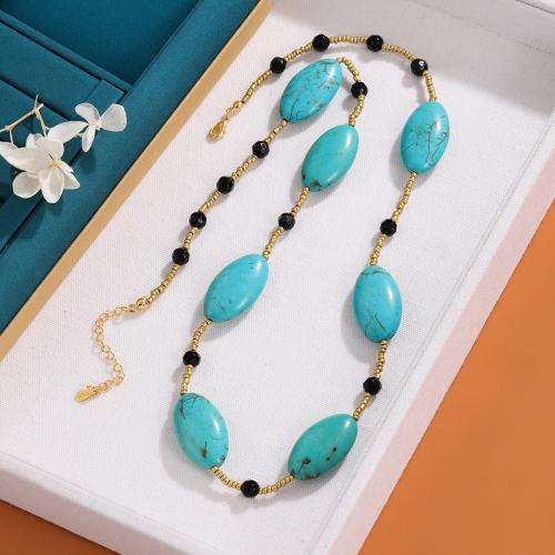 Collier turquoise de mode, turquoise naturelle, avec Seedbead, pour femme, Longueur 65 cm, Vendu par PC