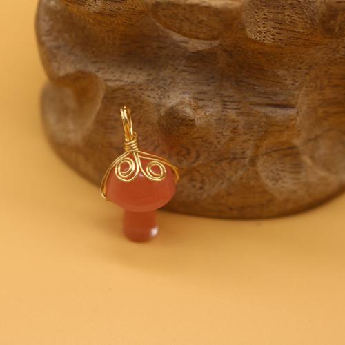 Gemstone Pendants Jewelry Natural Stone with Brass & Zinc Alloy mushroom DIY Sold By PC