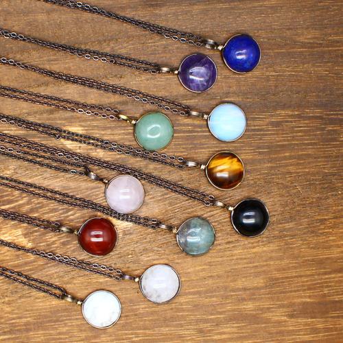 Natural Gemstone Necklace Natural Stone with Brass & Zinc Alloy fashion jewelry 16mm Length 48 cm Sold By PC