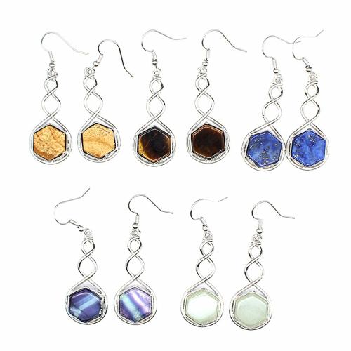 Gemstone Earrings, Pedra natural, with cobre & liga de zinco, joias de moda & materiais diferentes para a escolha, Mais cores pare escolha, 53x17x6mm, vendido por par