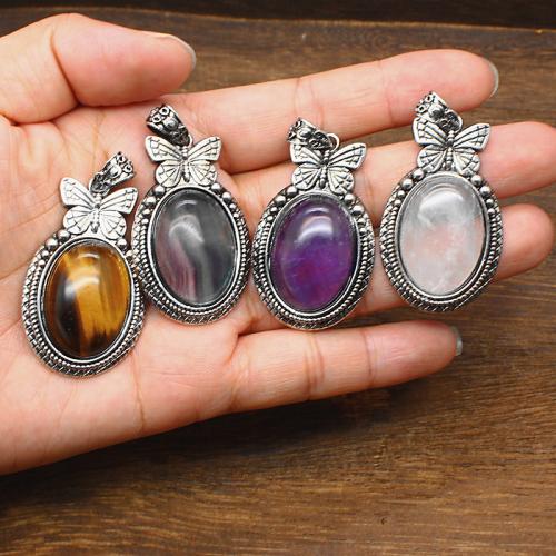 Gemstone Pendants Jewelry Natural Stone with Brass & Zinc Alloy DIY Sold By PC