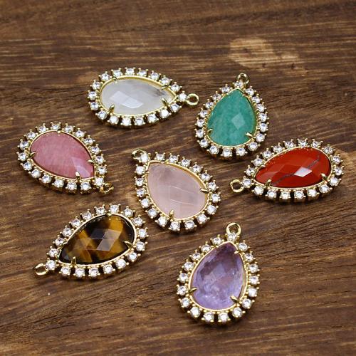 Gemstone Pendants Jewelry Natural Stone with Brass & Zinc Alloy Teardrop DIY & micro pave cubic zirconia Sold By PC