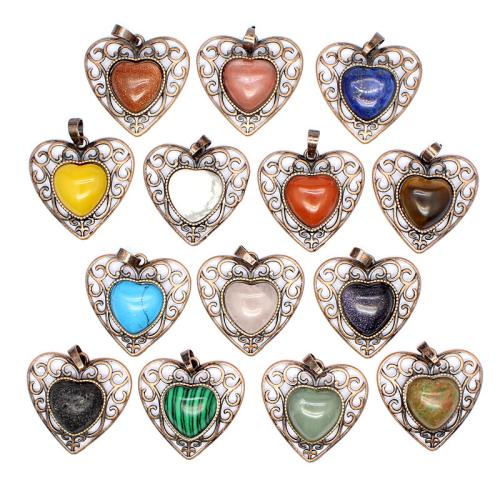 Gemstone Pendants Jewelry Natural Stone with Brass & Zinc Alloy Heart DIY Sold By PC