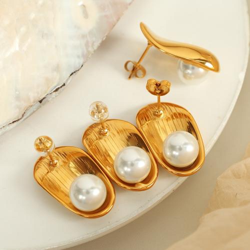 Stainless Steel Stud Earrings 304 Stainless Steel with Glass Beads 18K gold plated fashion jewelry & for woman Sold By Pair