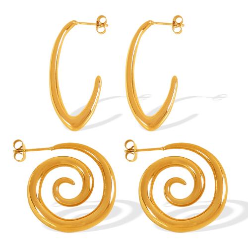 Stainless Steel Stud Earrings 304 Stainless Steel 18K gold plated fashion jewelry & for woman Sold By Pair