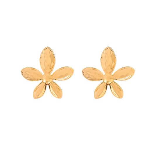 Stainless Steel Stud Earrings 304 Stainless Steel Flower plated fashion jewelry & for woman Sold By Pair