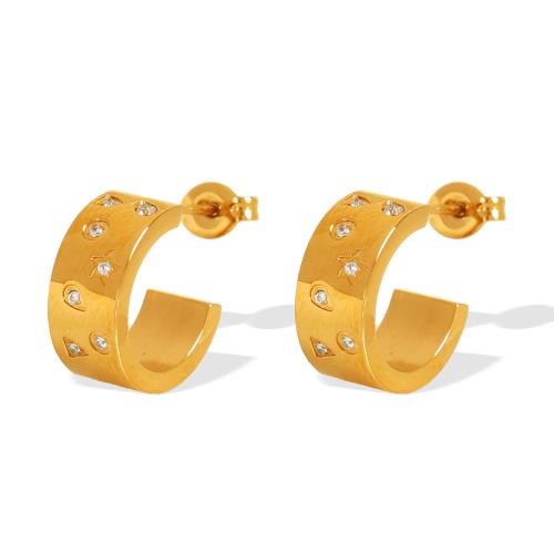 Stainless Steel Stud Earrings 304 Stainless Steel 18K gold plated fashion jewelry & for woman & with rhinestone Sold By Pair