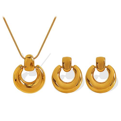 Fashion Stainless Steel Jewelry Sets 304 Stainless Steel plated & for woman & hollow golden Sold By PC