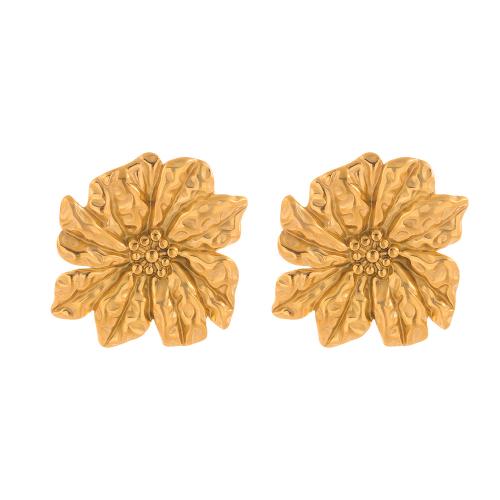 Stainless Steel Stud Earrings 304 Stainless Steel Flower plated fashion jewelry & for woman Sold By Pair