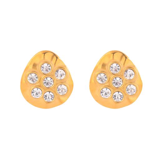 Stainless Steel Stud Earrings 304 Stainless Steel 18K gold plated fashion jewelry & for woman & with rhinestone Sold By Pair