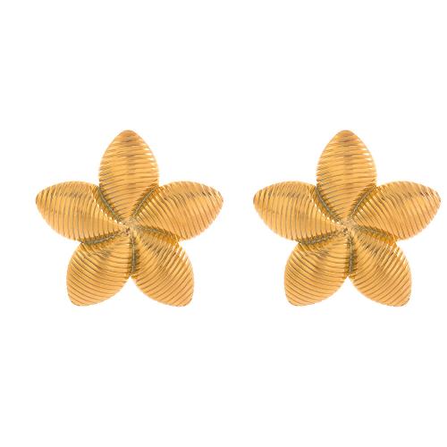 Stainless Steel Stud Earrings 304 Stainless Steel Flower plated fashion jewelry & for woman Sold By Pair