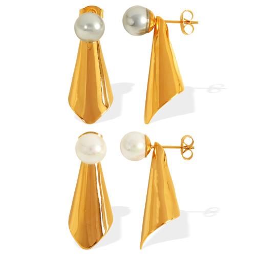 Stainless Steel Stud Earrings 304 Stainless Steel with Glass Beads 18K gold plated fashion jewelry & for woman Sold By Pair