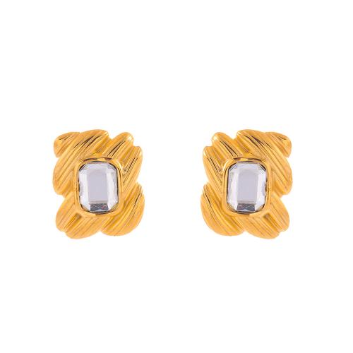 Stainless Steel Stud Earrings 304 Stainless Steel with Cubic Zirconia plated fashion jewelry & for woman Sold By Pair