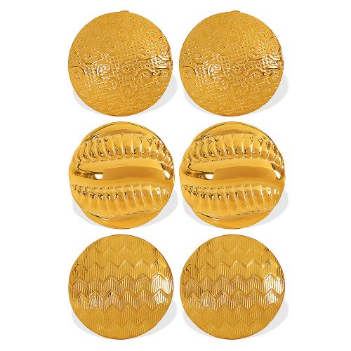 Brincos de garanhão de aço inoxidável, Aço inoxidável 304, Roda, 18K banhado a ouro, joias de moda & Varios pares a sua escolha & para mulher, vendido por par