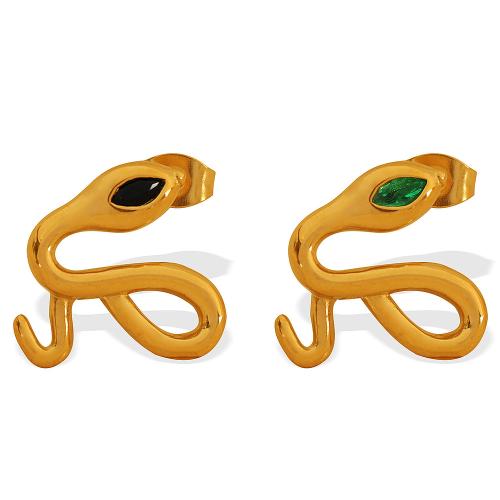 Stainless Steel Stud Earrings 304 Stainless Steel Snake plated for woman & with rhinestone & hollow Sold By Pair