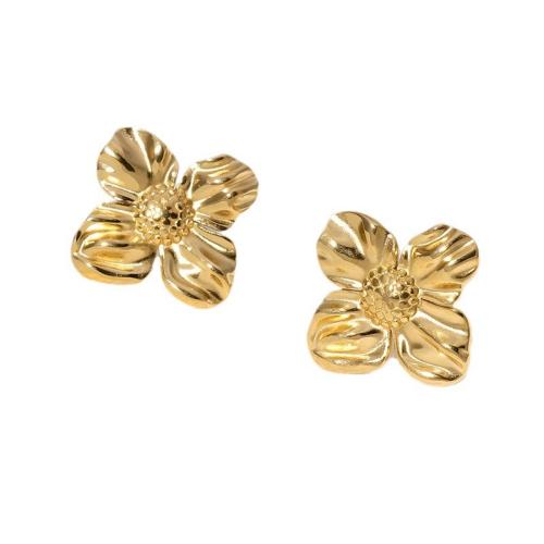 Stainless Steel Stud Earrings 304 Stainless Steel Flower plated fashion jewelry & for woman Sold By Pair