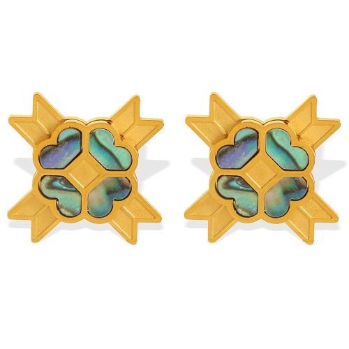 Stainless Steel Stud Earrings 304 Stainless Steel with Abalone Shell plated fashion jewelry & for woman golden Sold By Pair