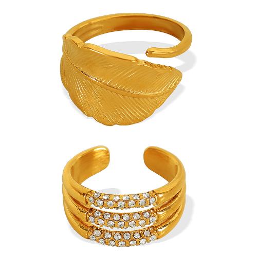 Rhinestone Stainless Steel Finger Ring 304 Stainless Steel plated & for woman & with rhinestone golden Sold By PC