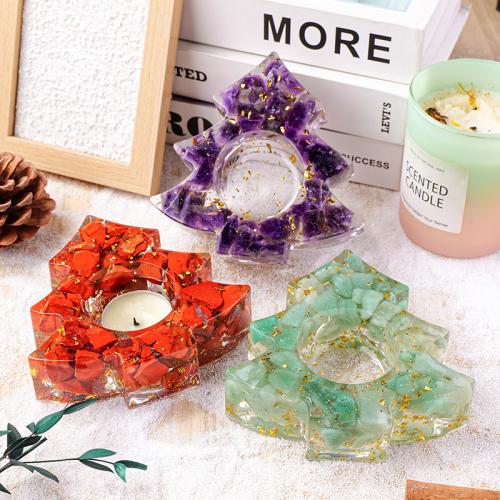 Gemstone Candle Holder with Resin Christmas Tree Sold By PC