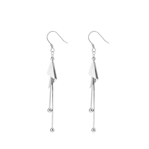 925 Sterling Silver Drop Earring Triangle platinum plated & for woman 45mm Sold By Pair