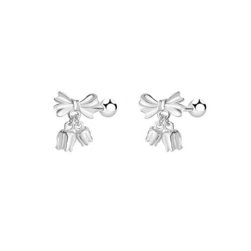 925 Sterling Silver Drop Earring Bowknot platinum plated & for woman Sold By Pair