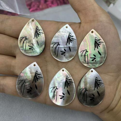 Natural Black Shell Pendler, Sea Shell, Teardrop, du kan DIY, sort, 25x35mm, Solgt af PC