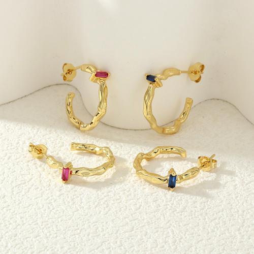 Boucles d'oreilles en laiton zircon cubique pavent, avec zircon cubique, Placage de couleur d'or, bijoux de mode & pour femme, plus de couleurs à choisir, protéger l'environnement, sans nickel, plomb et cadmium, 19x20mm, Vendu par paire