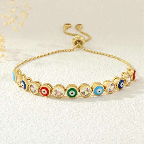 Evil Eye sieraden Armband, Messing, met Cubic Zirconia, gold plated, Verstelbare & mode sieraden & voor vrouw & glazuur, meer kleuren voor de keuze, nikkel, lood en cadmium vrij, 6mm, Lengte Ca 16-22 cm, Verkocht door PC