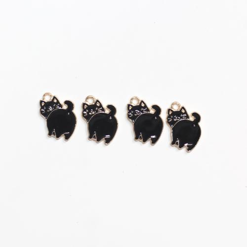 Zink legering emalje vedhæng, Zinc Alloy, Cat, guldfarve belagt, du kan DIY, sort, 15x16mm, 10pc'er/Bag, Solgt af Bag