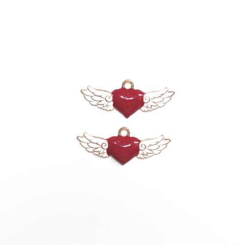 Zinc Alloy Enamel Pendants Wing Shape gold color plated DIY red Sold By Bag