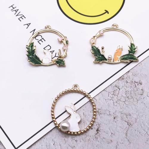 Zinc Alloy Enamel Pendants with Plastic Pearl gold color plated DIY Sold By Bag