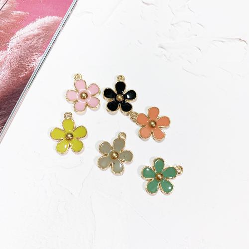 Zinc Alloy Enamel Pendants Flower gold color plated DIY Sold By Bag