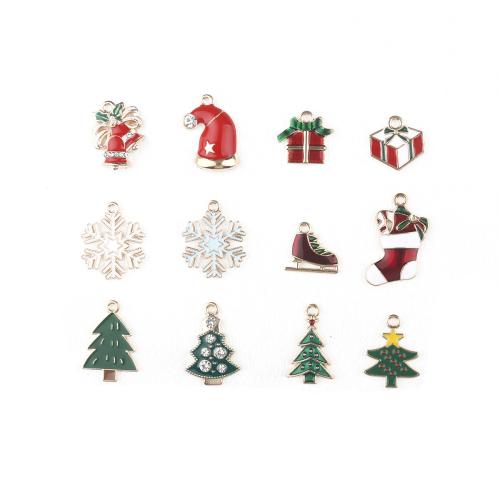 Zinc Alloy Christmas Pendants gold color plated DIY & enamel & with rhinestone Sold By Bag