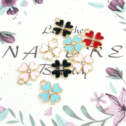 Zinc Alloy Enamel Pendants Flower gold color plated DIY & with rhinestone Sold By Bag