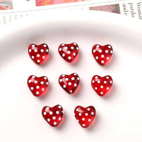 Håndlavede Lampeperler, Lampwork, Heart, du kan DIY, rød, 14x14mm, Solgt af PC