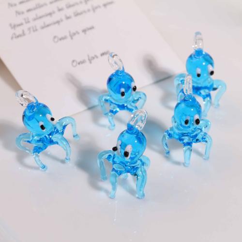 Fashion Lampwork Hangers, Octopus, DIY, blauw, 20x37mm, Verkocht door PC