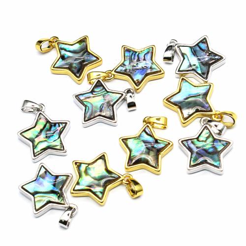 Natural Abalone Shell Pendants with Brass & Zinc Alloy Star DIY Sold By PC